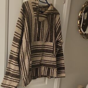 Striped Baja Hoodie in Brown and Cream